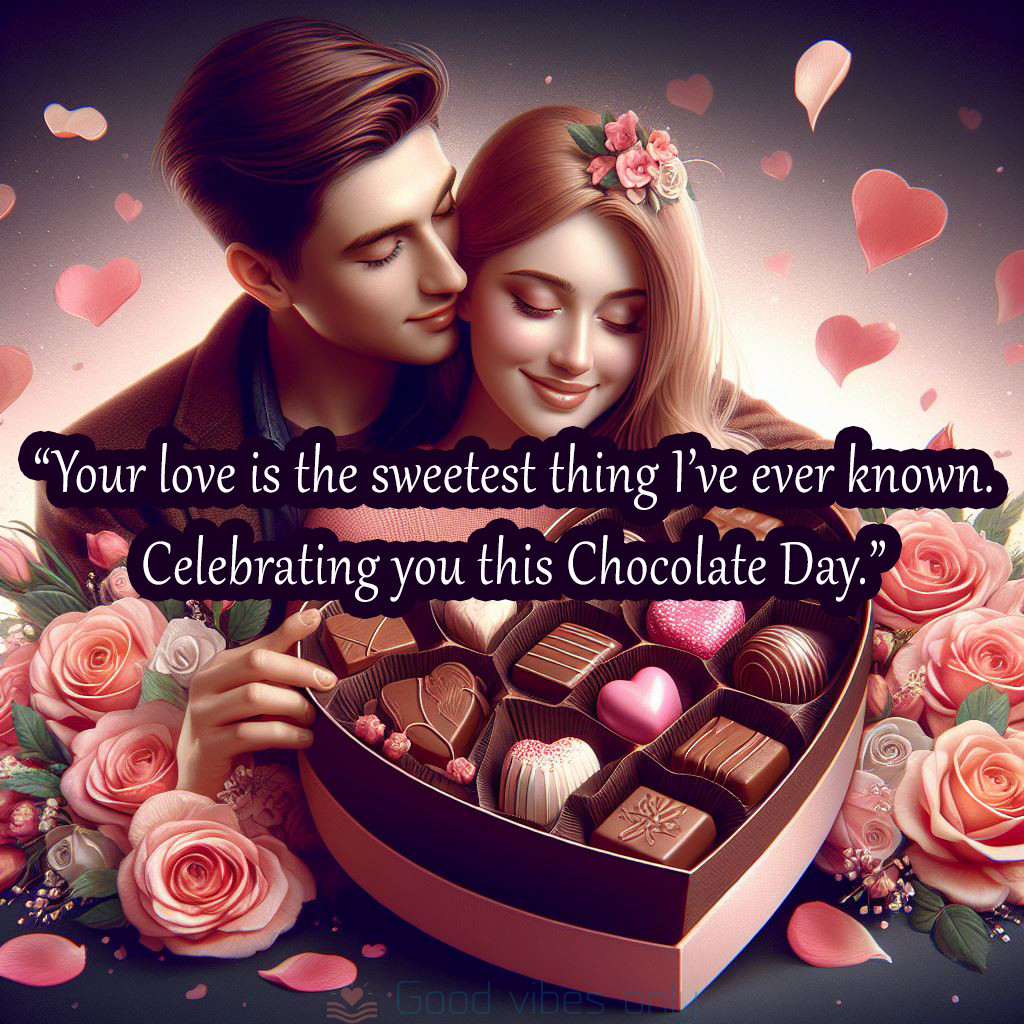 Your love is the sweetest thing Ive ever known. Celebrating you this Chocolate Day Good Vibes Only