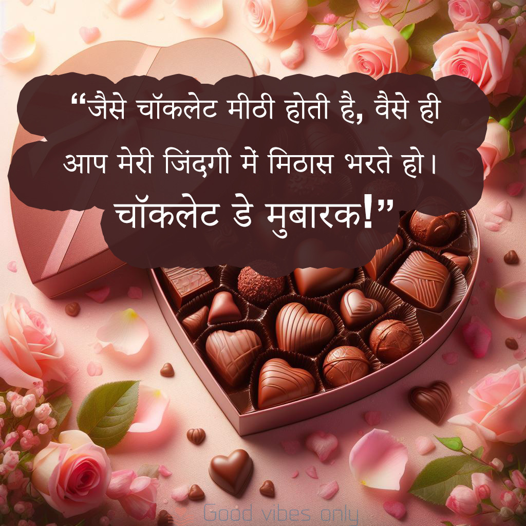 जैसे चॉकलेट मीठी होती है वैसे ही आप मेरी जिंदगी में मिठास भरते हो। चॉकलेट डे मुबारक Good Vibes Only