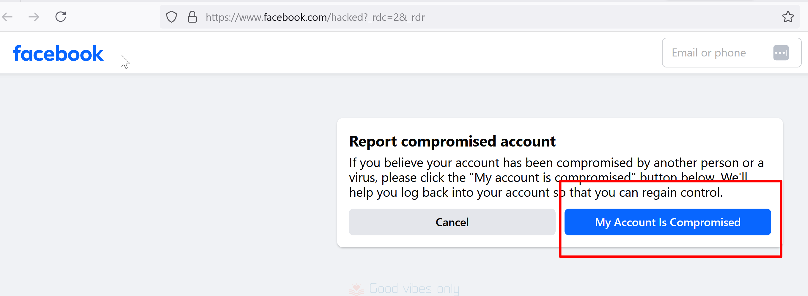 facebook hacked Good Vibes Only