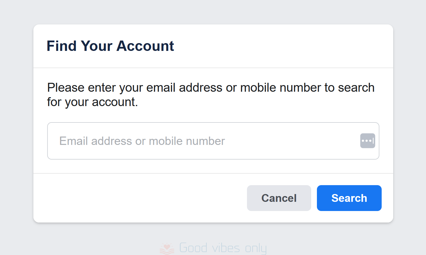 facebook reset password Good Vibes Only